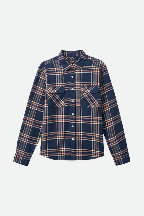 Brixton Bowery W L/S Flannel - Washed Navy/Off White/Terracot