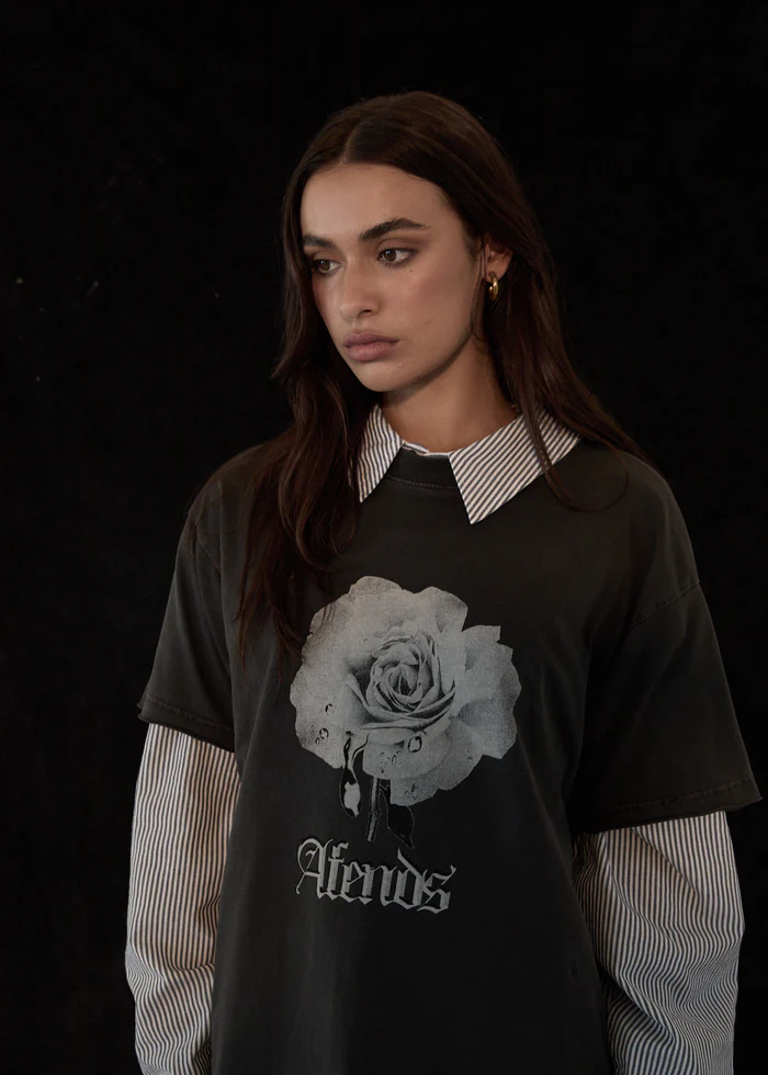 Afends Sweet Juliet Oversized Tee - Stone Black