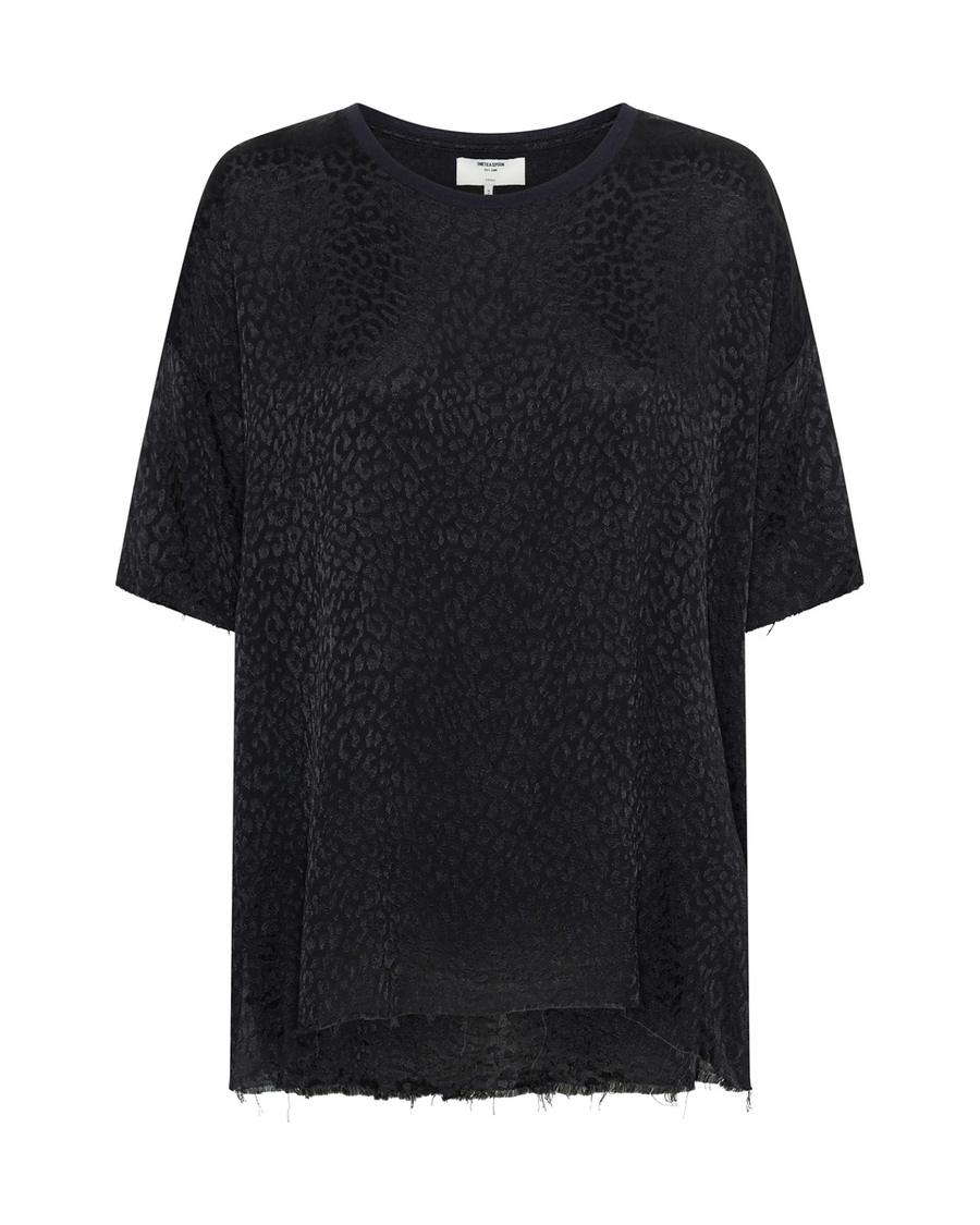 One Teaspoon Leopard Jacquard Satin Tee - Black