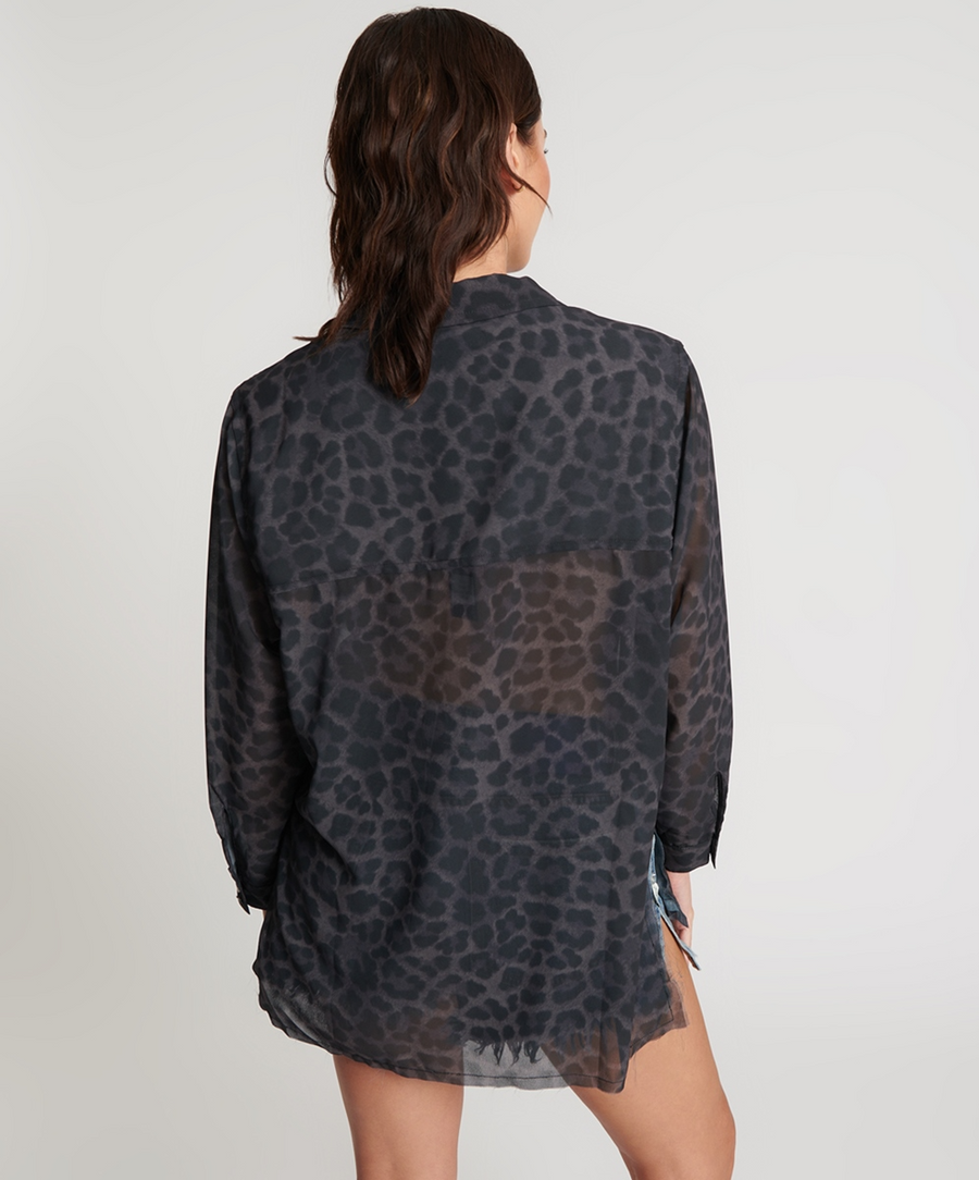 One  Teaspoon Leopard Chiffon Longline Shirt - Leopard