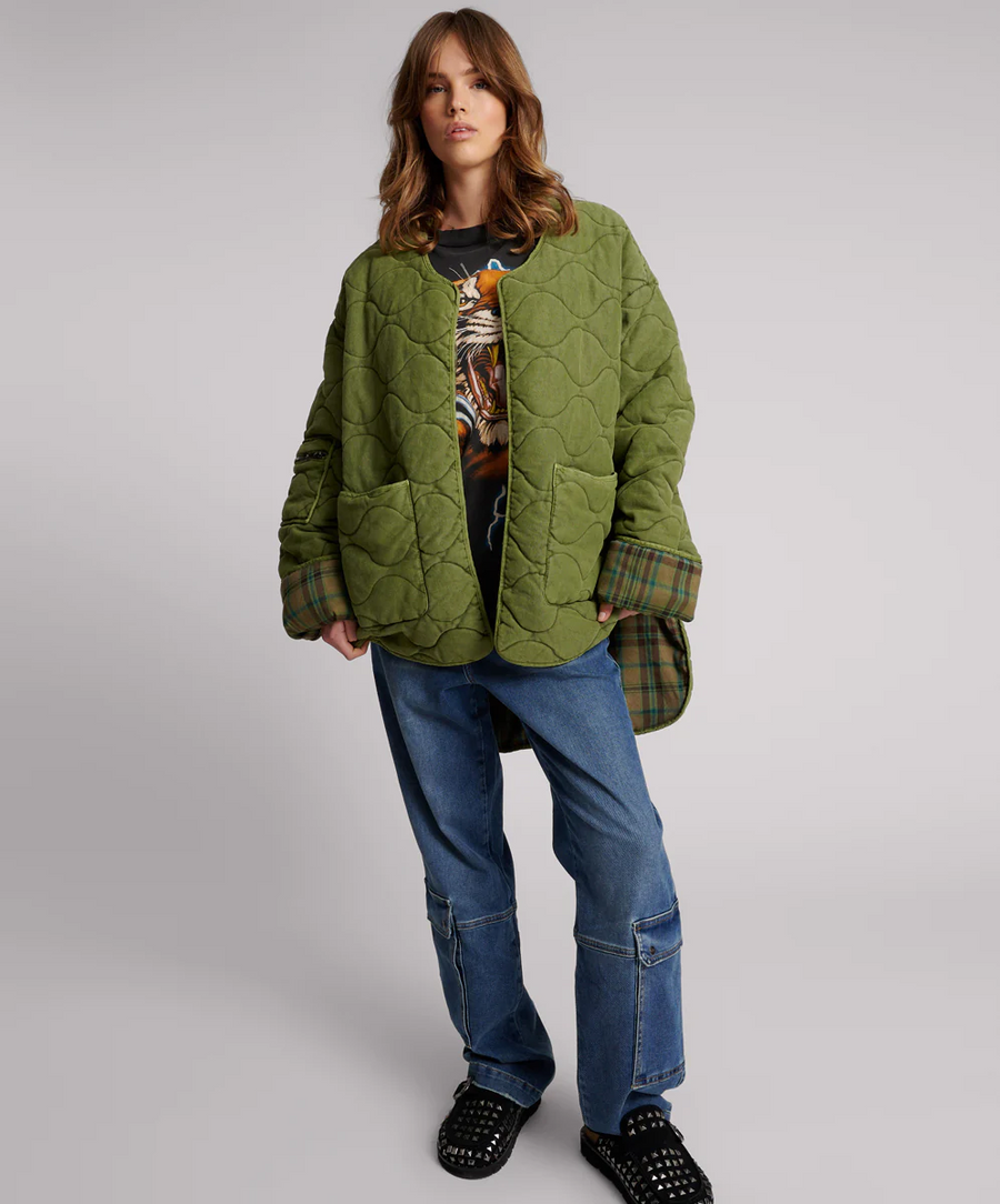 One  Teaspoon Canvas Quilted Flannel Jacket - Khaki