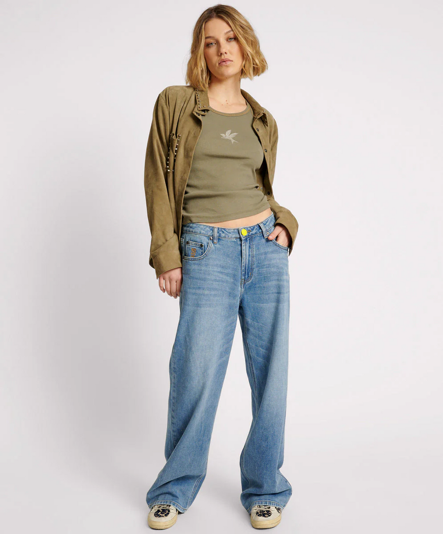 One Teaspoon Blue Rapture Jackson Mid Waist Wide Leg Jean