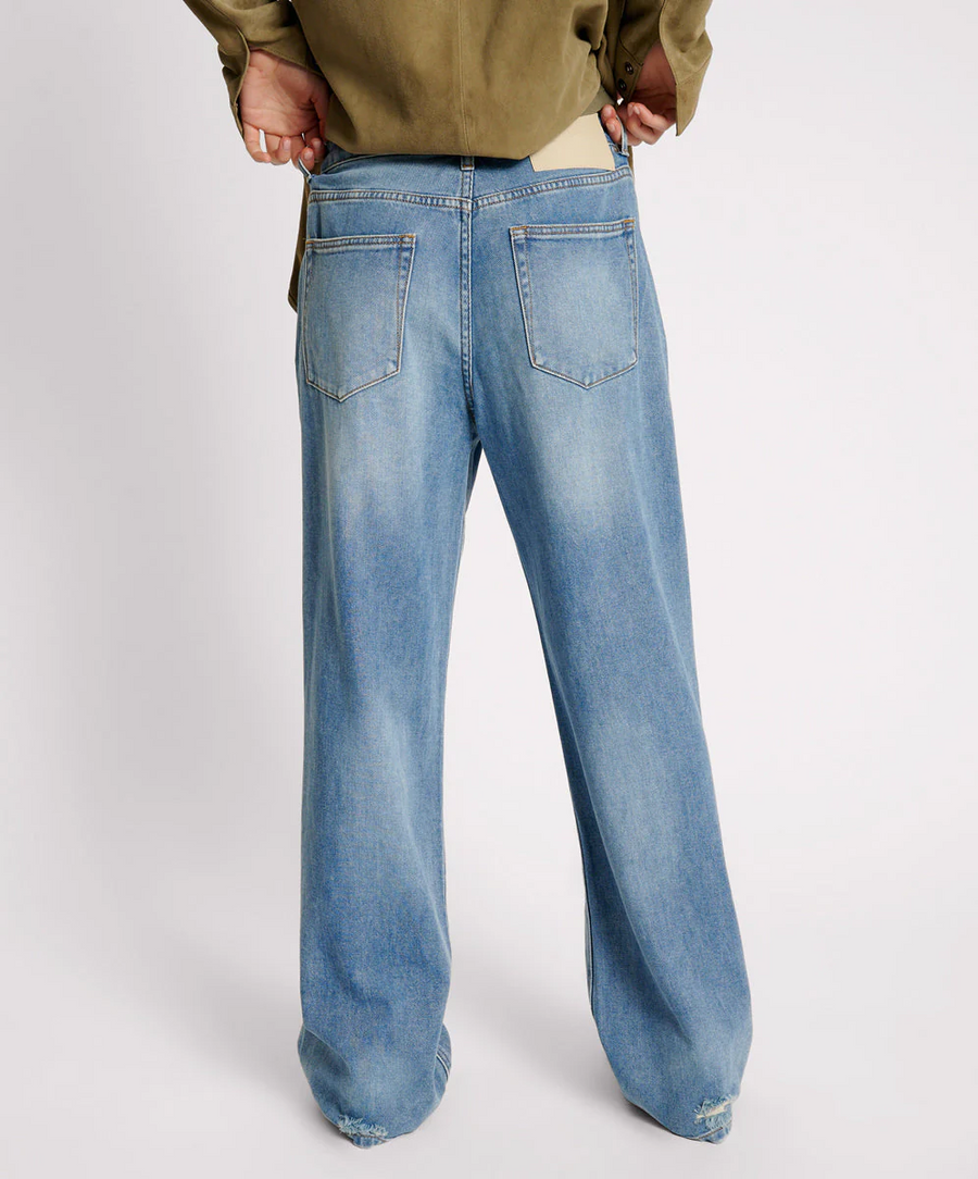 One Teaspoon Blue Rapture Jackson Mid Waist Wide Leg Jean