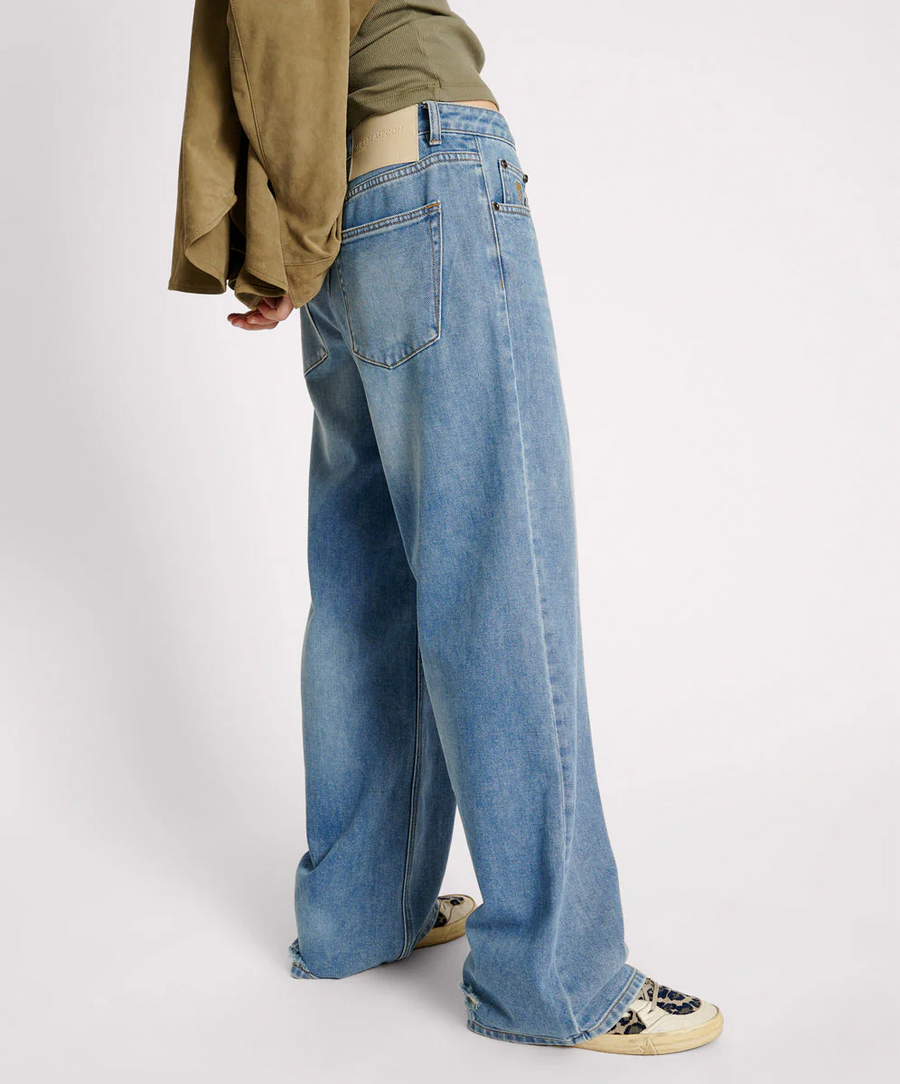 One Teaspoon Blue Rapture Jackson Mid Waist Wide Leg Jean