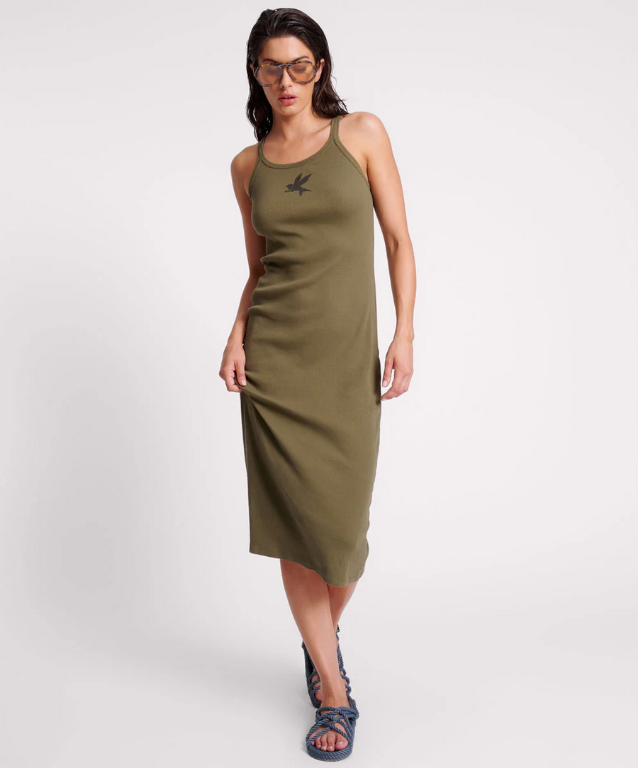 One Teaspoon Khaki Rib Singlet Midi Dress