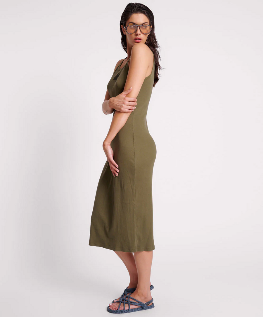 One Teaspoon Khaki Rib Singlet Midi Dress