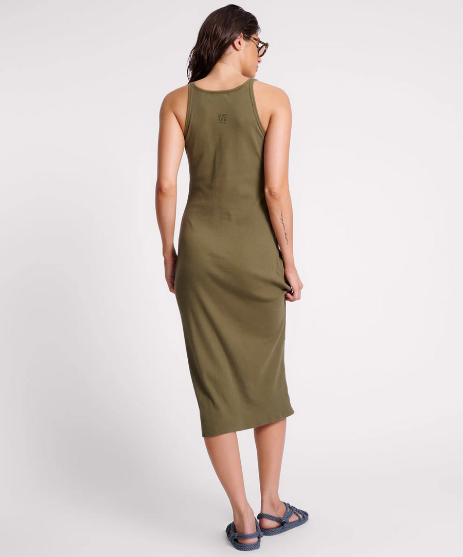 One Teaspoon Khaki Rib Singlet Midi Dress