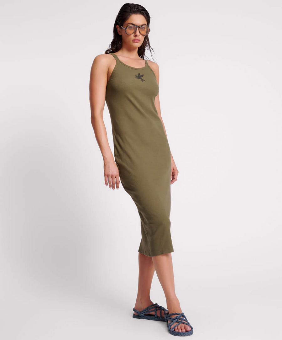 One Teaspoon Khaki Rib Singlet Midi Dress