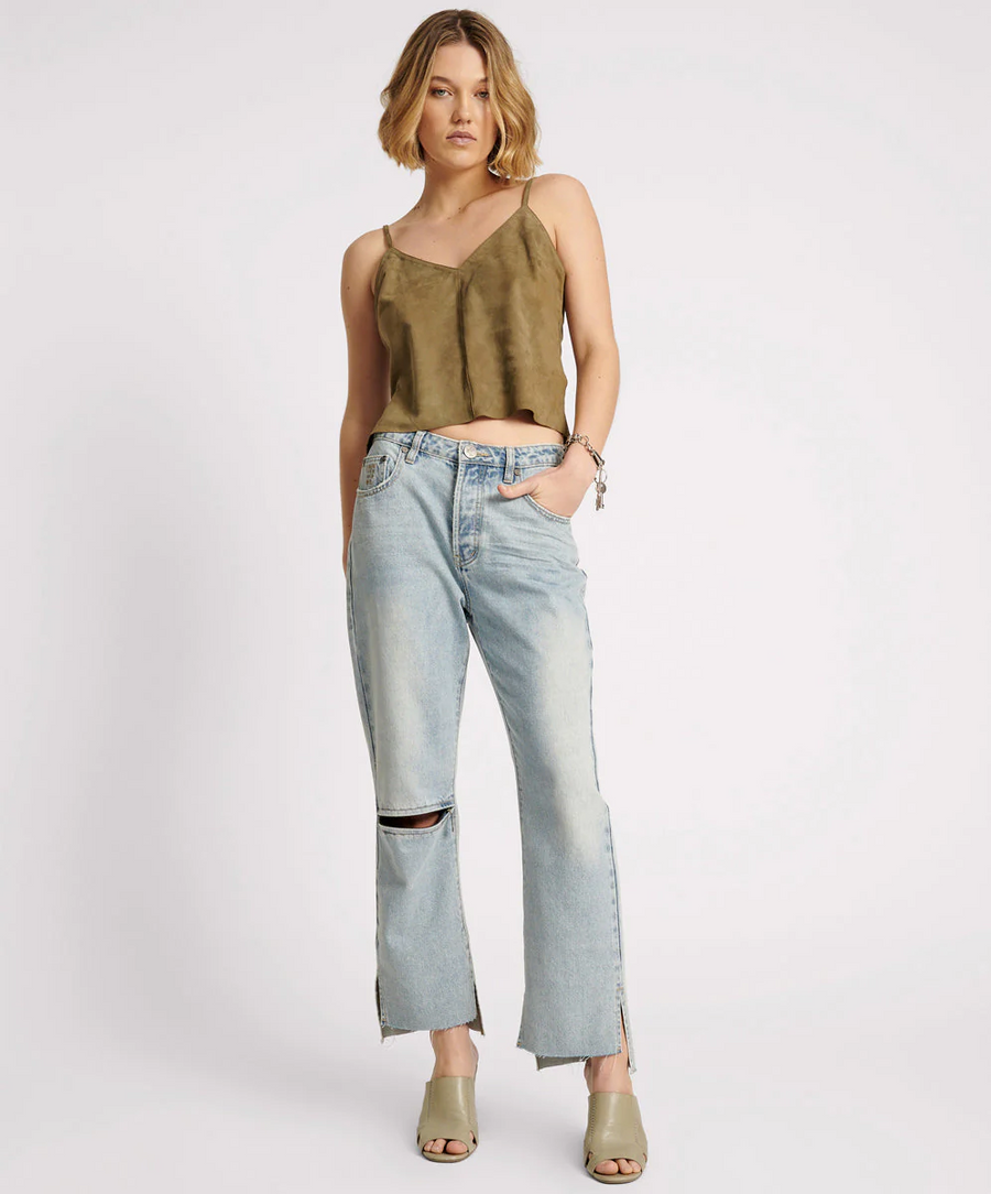 One Teaspoon Fleetwood Zipped Hooligans Mid Waist Relaxed   Cropped Jeans - Fleetwood