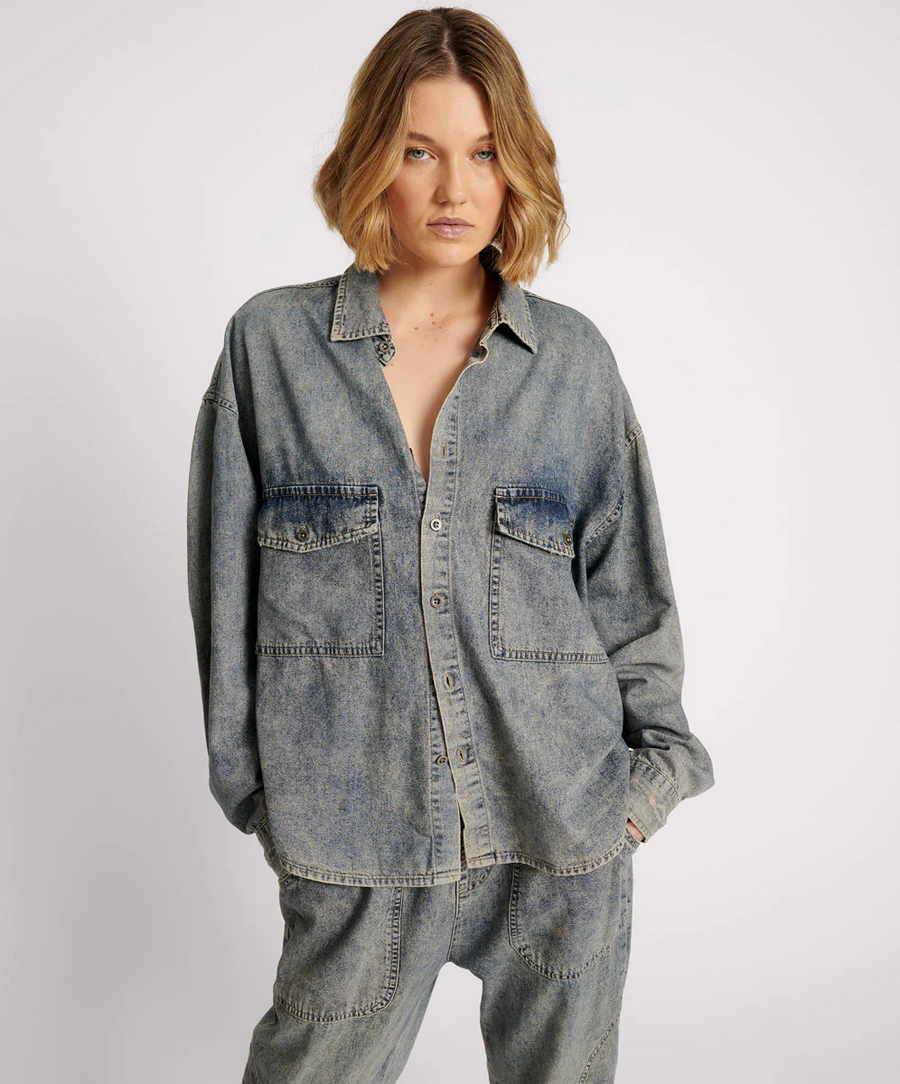 One Teaspoon Dirty Blue Oversize Denim Western Shirt - Dirty Blue