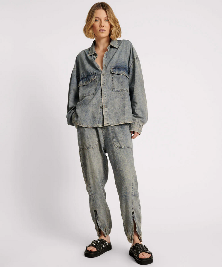 One Teaspoon Dirty Blue Oversize Denim Western Shirt - Dirty Blue