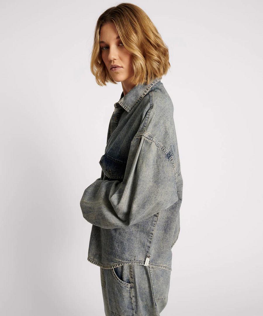 One Teaspoon Dirty Blue Oversize Denim Western Shirt - Dirty Blue