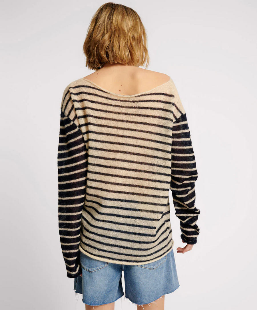 One Teaspoon Wide Neck Striped Mohair Sweater - Ivory/Navy