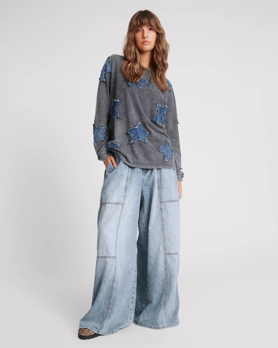 One Teaspoon Denim Palazzo Pants - Blue Blossom