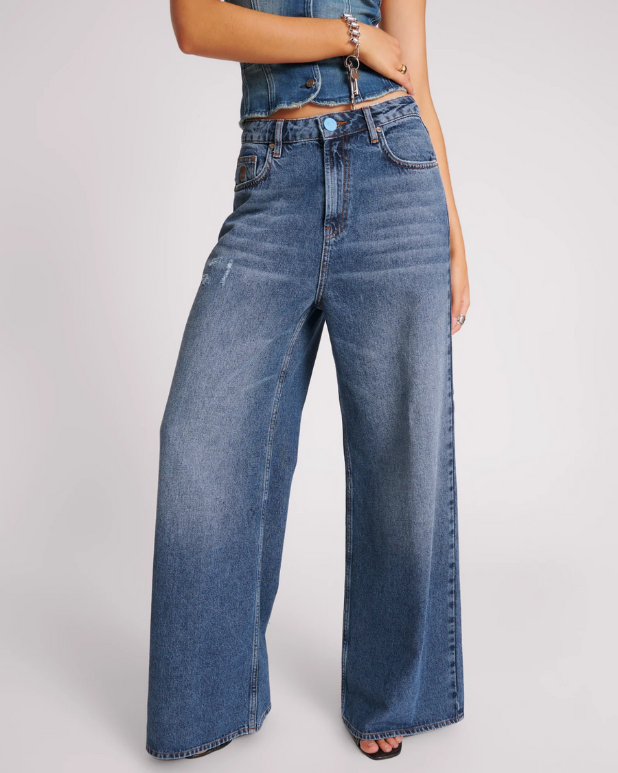 One Teaspoon Blue Thunder Love Machines Wide Leg Jeans - Blue Thunder