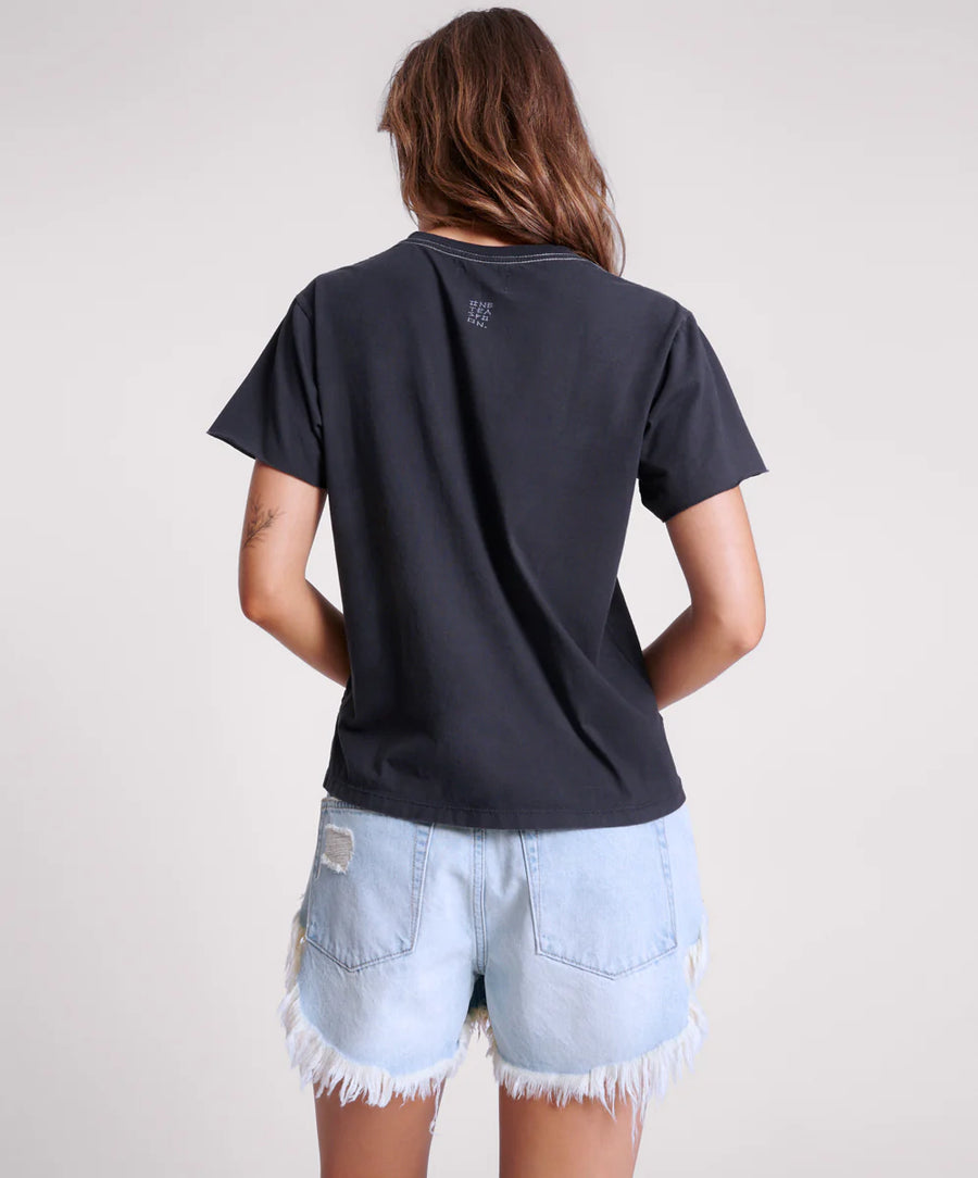 One Teaspoon Garffiti Bird Split Hem Tee - Black