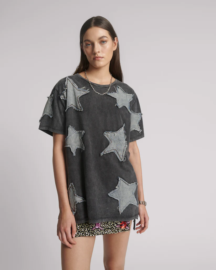 One Teaspoon Denim Star Hand Embellished Boyfriend Tee - Charcoal