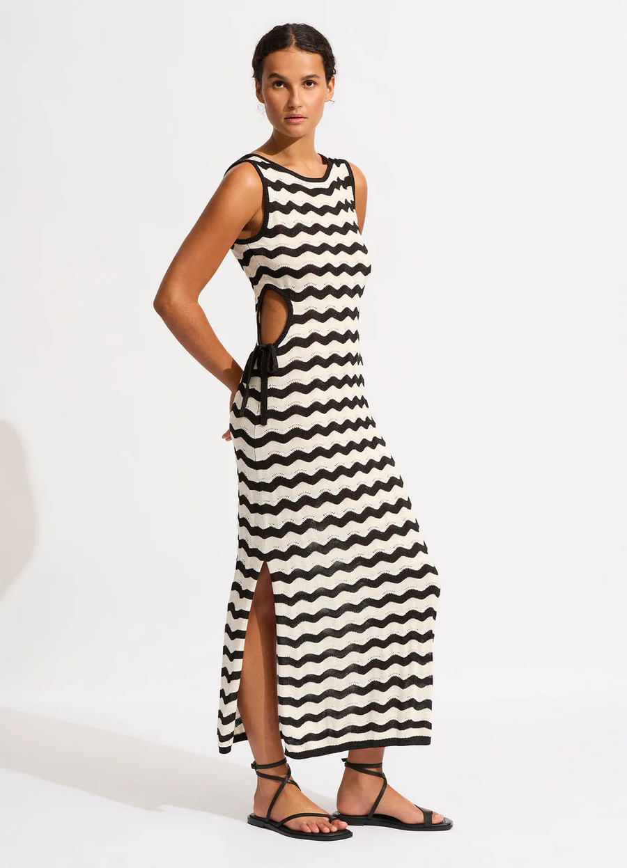 Seafolly Neuve Wave  Cut Out Knit Maxi Dress - Black