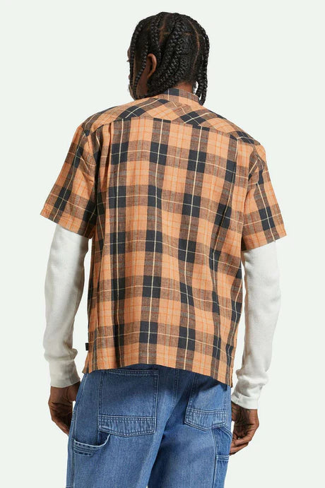 Brixton Cru Linen Blend S/S WVN Shirt - Black/Rust Orange