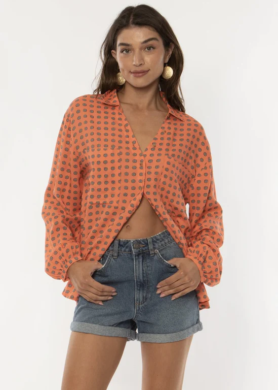 Amuse Society Tricia LS Woven Shirt -  Afterglow