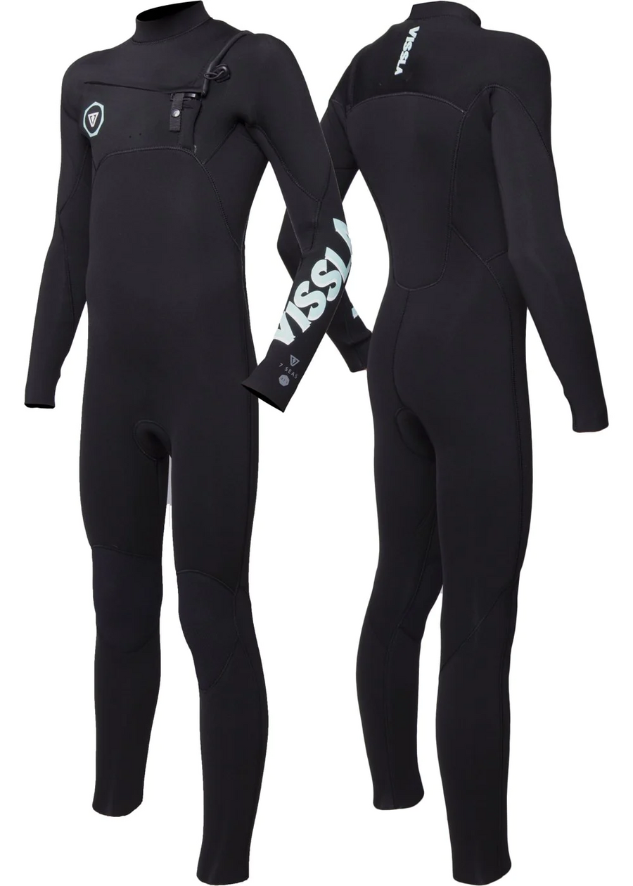 Vissla Boys 7 Seas 4/3 Chest Zip Full Suit - Black