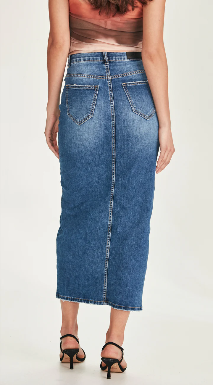 Junkfood Hazel Long  Skirt -Blue