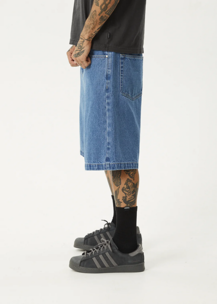 Afends  Lil C Denim Baggy Fit Short 22 Inch  - Worn Blue