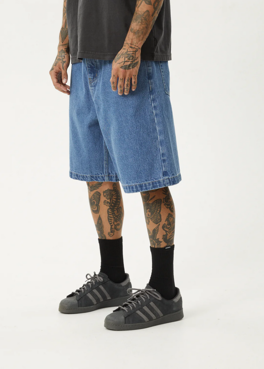 Afends  Lil C Denim Baggy Fit Short 22 Inch  - Worn Blue