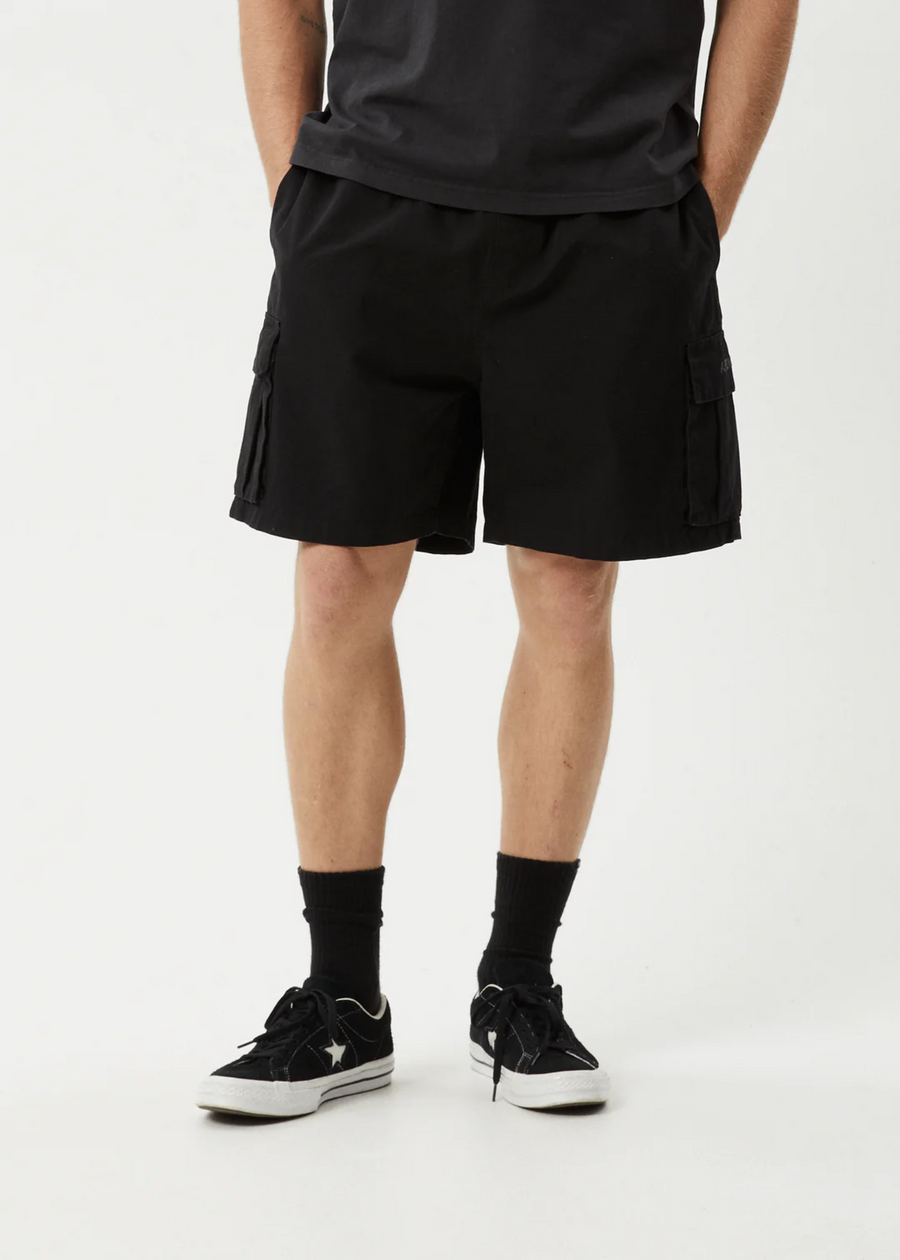 Afends Ripped  Out 98  Organic Oversized  Cargo  Short 20'' - Black