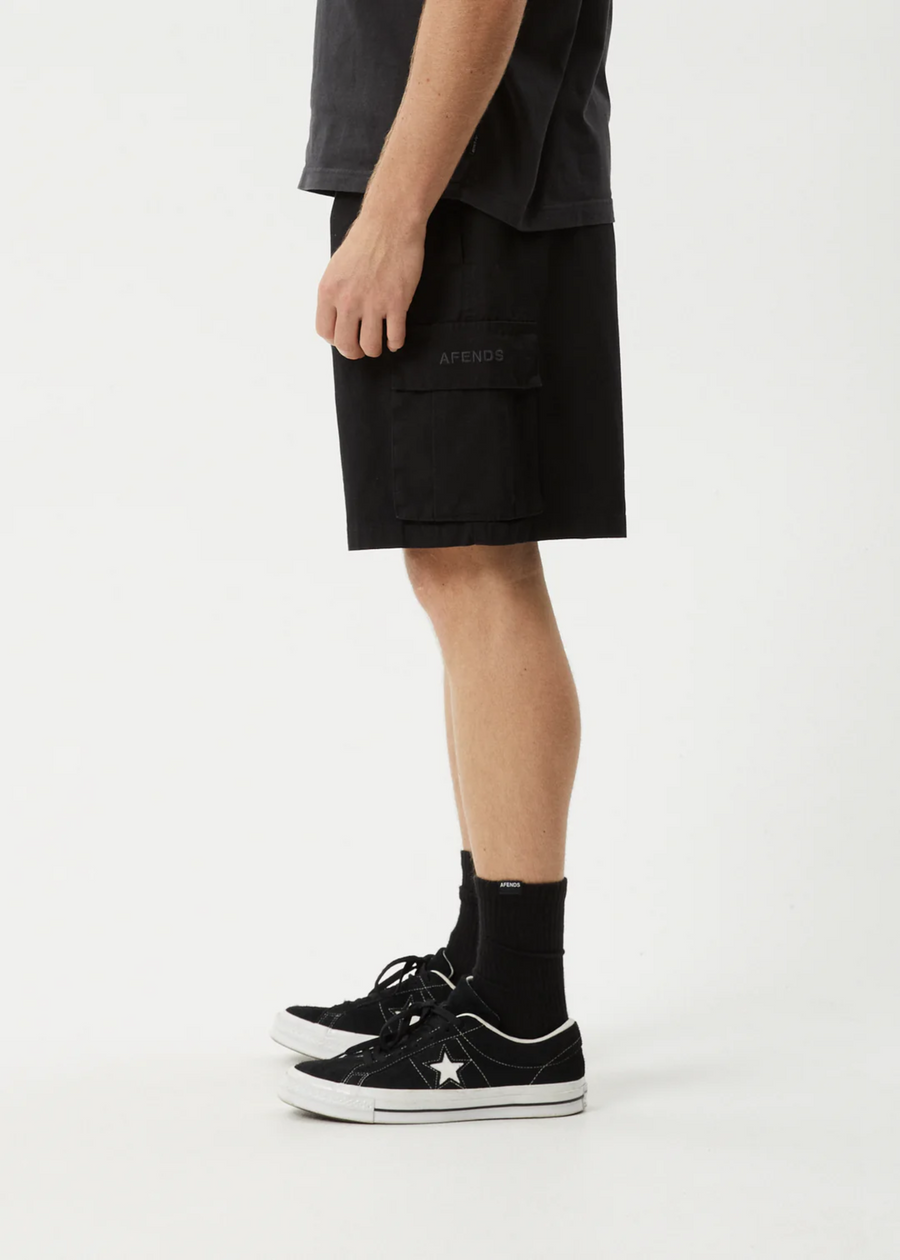 Afends Ripped  Out 98  Organic Oversized  Cargo  Short 20'' - Black