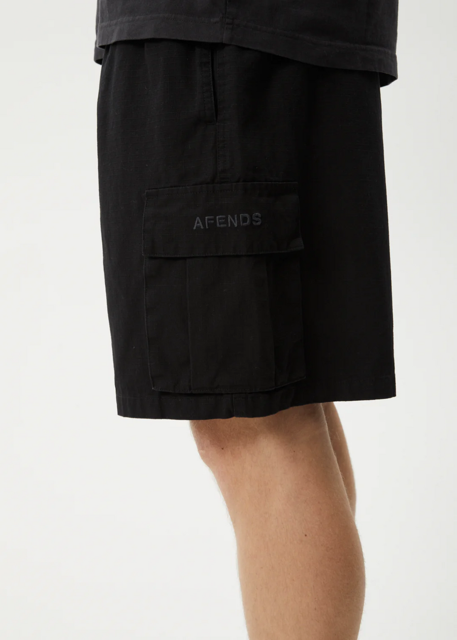 Afends Ripped  Out 98  Organic Oversized  Cargo  Short 20'' - Black