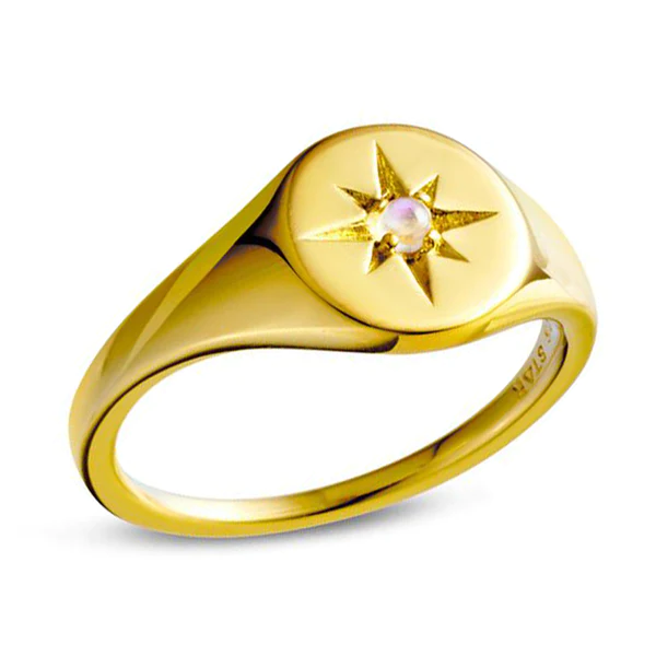 Midsummer Star Enchanted Light Moonstone Signet Gold Ring - 7