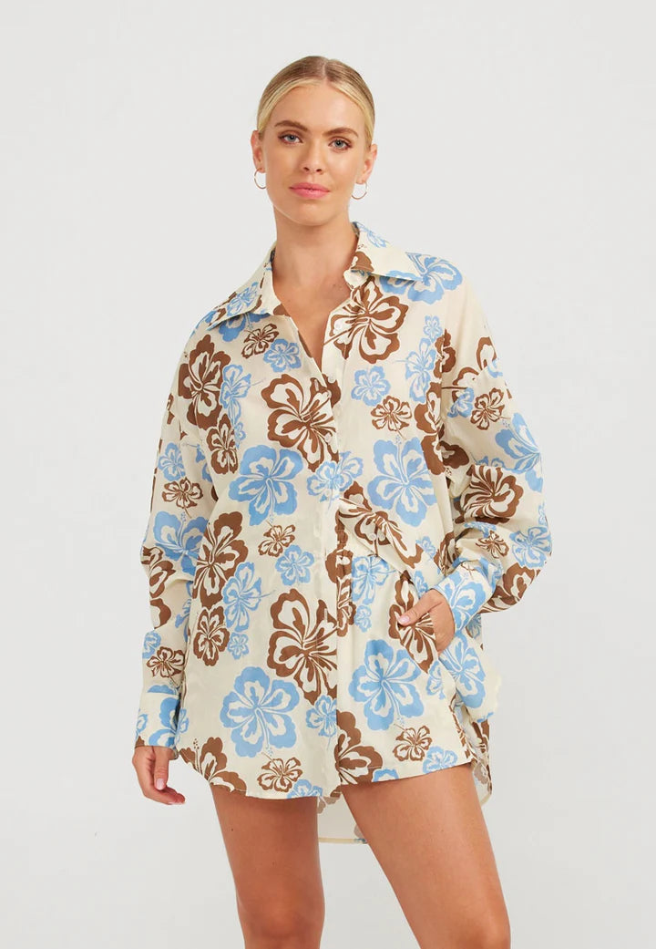 Charlie Holiday Maple Shirt - Cream Hibiscus