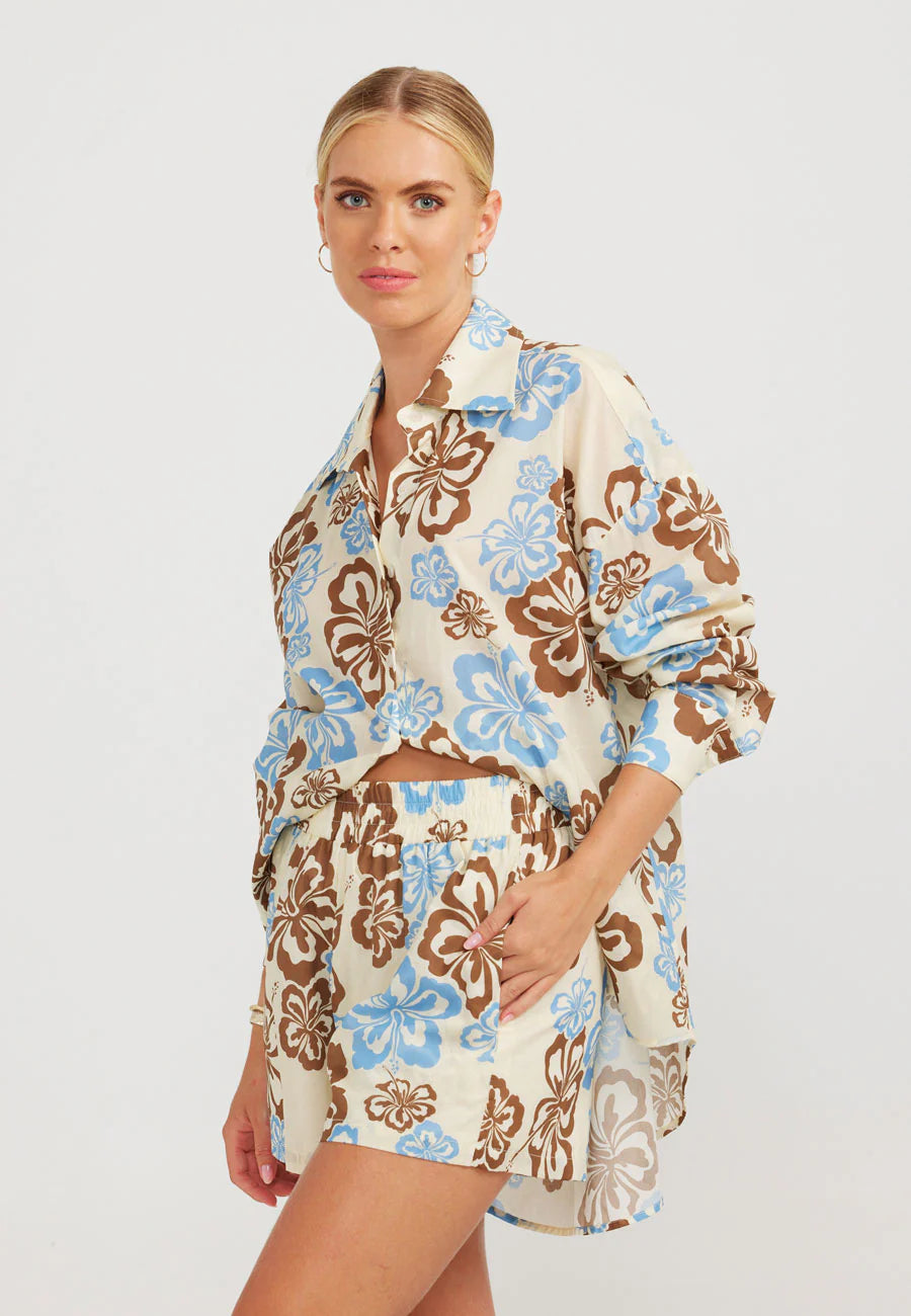 Charlie Holiday Maple Shirt - Cream Hibiscus