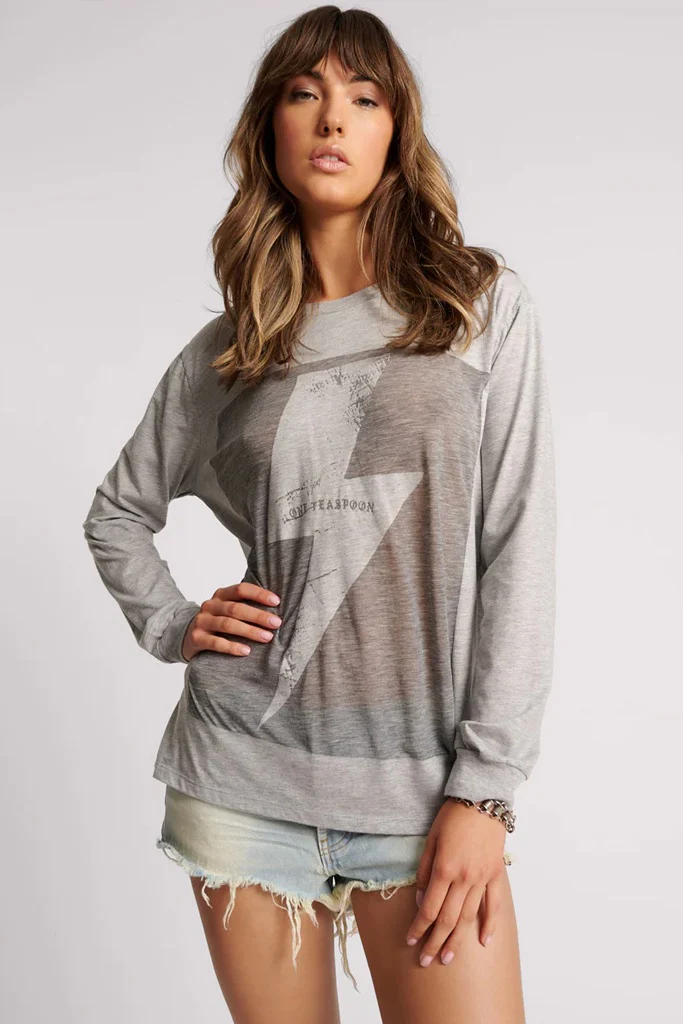 One Teaspoon Lightning Bolt Burnout  LS Tee- Grey Marle