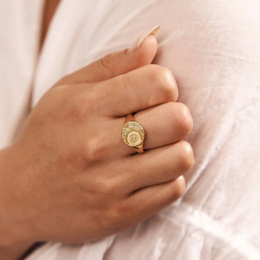 Midsummer Star Mandala Deities Signet Ring Gold - 7