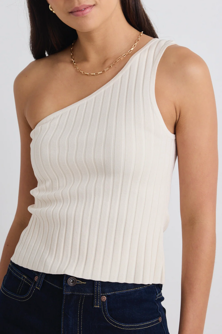 Flo & Frankie Urban Cream One Shouder Rib Knit Top - Cream