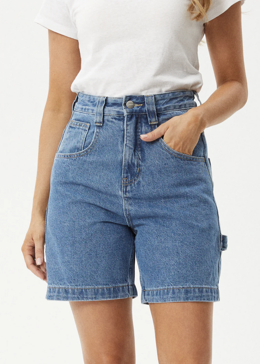 Afends Emilie Hemp Denim  Workwear Short - Worn Blue