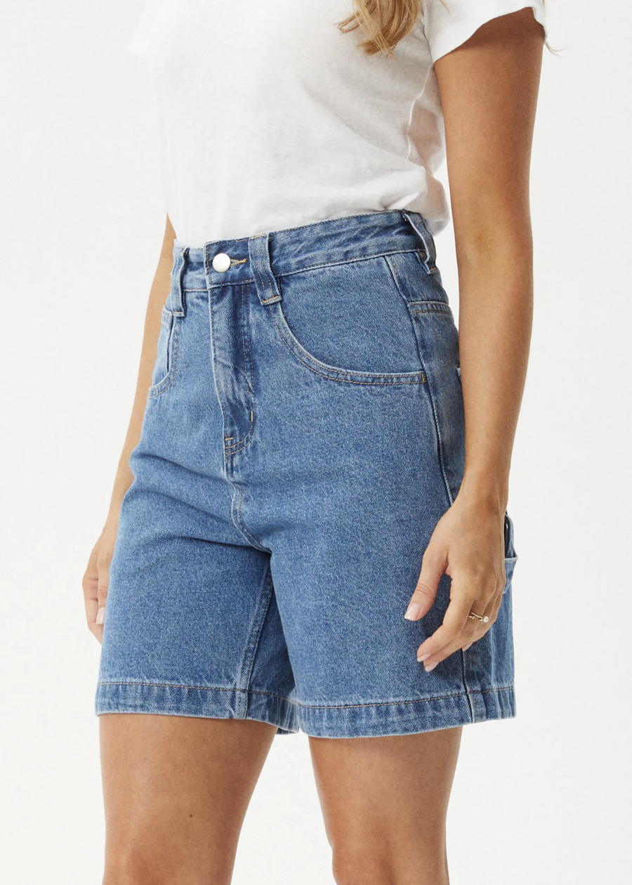 Afends Emilie Hemp Denim  Workwear Short - Worn Blue