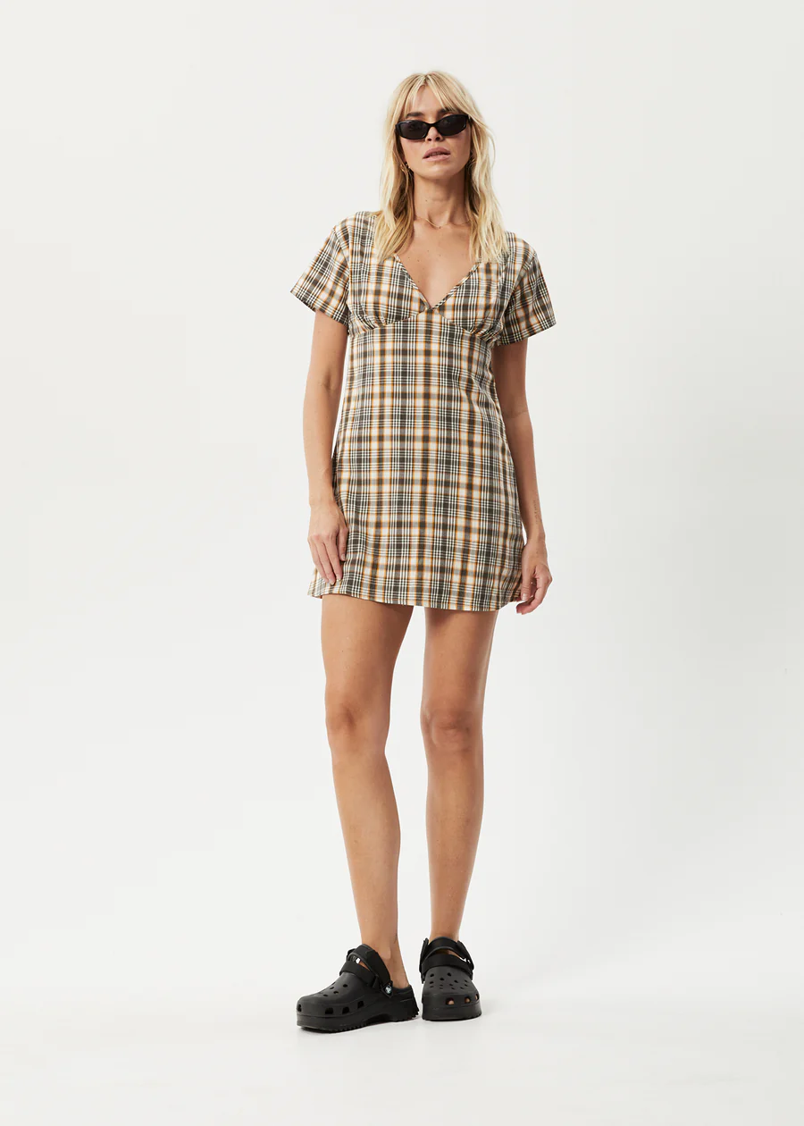 Afends Check Out Tea Dress  - Moonbeam Check