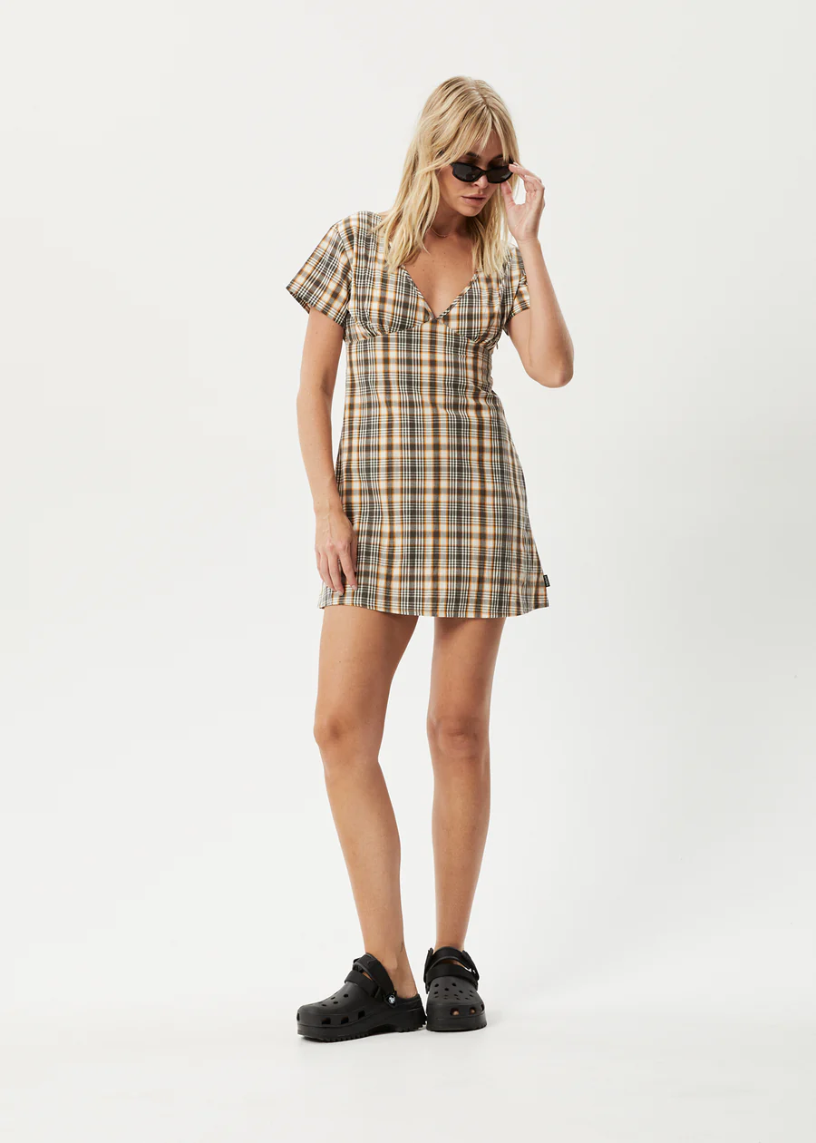 Afends Check Out Tea Dress  - Moonbeam Check