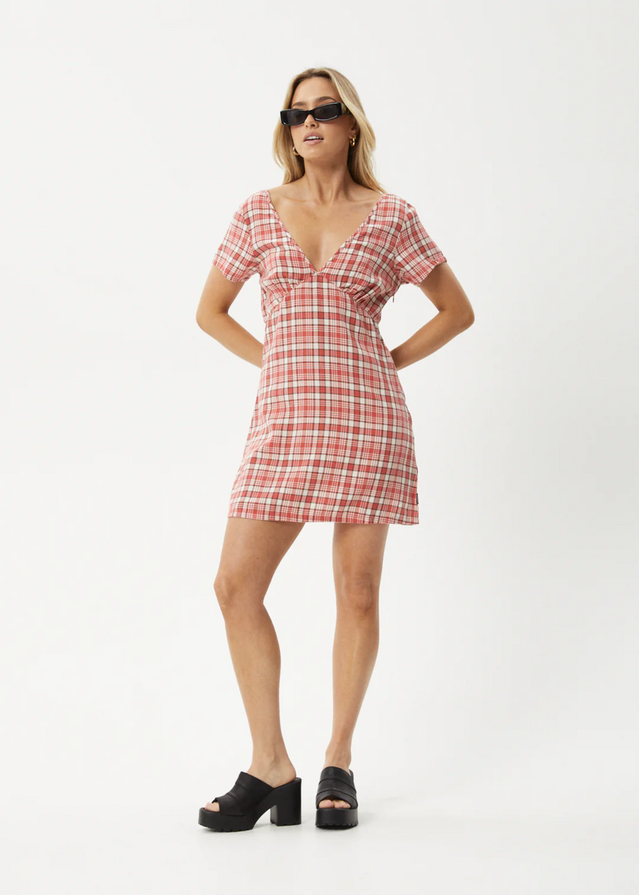 Afends Check Out Tea Dress - Red Check