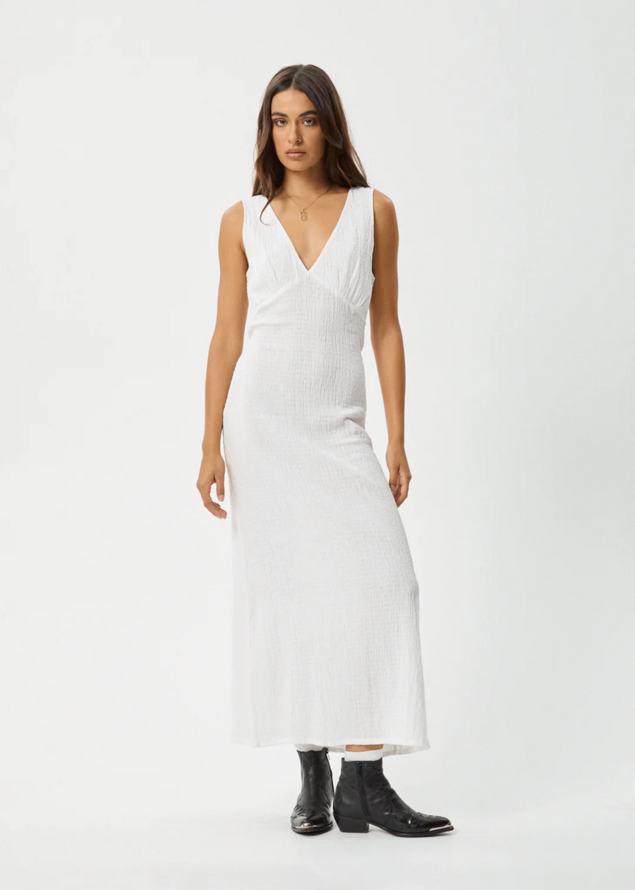 Afends Focus Seersucher Maxi Dress - White