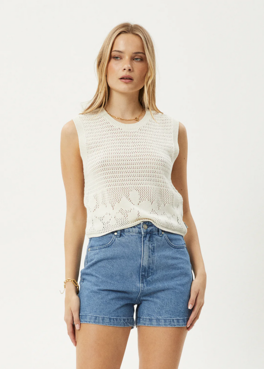 Afends Saint  Organic Knit Top  - White Saint