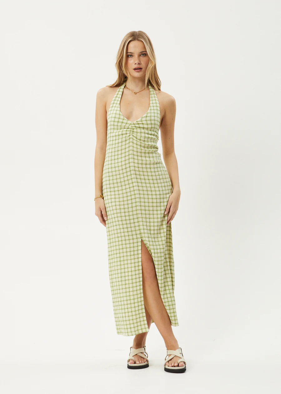 Afends Darcy Check Maxi Dress - Lemongrass Check