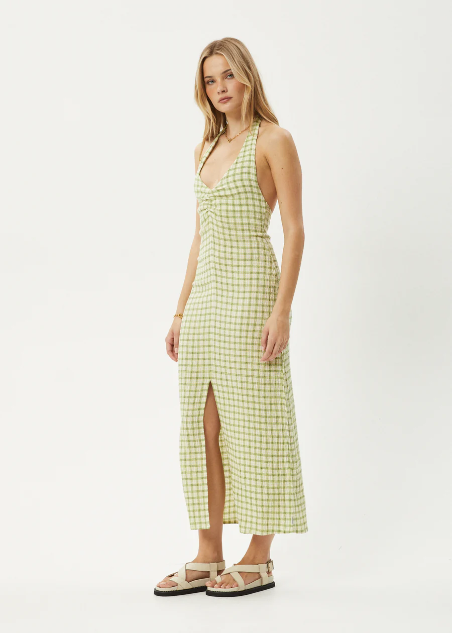 Afends Darcy Check Maxi Dress - Lemongrass Check