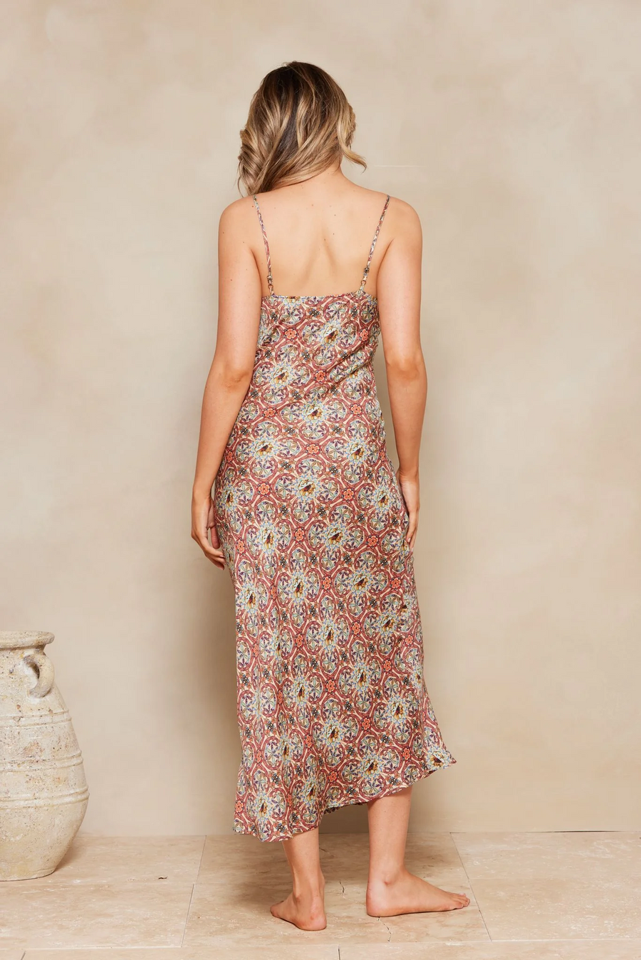 Tigerlily Monarch Dixie Midi Slip Dress - Coral Tile