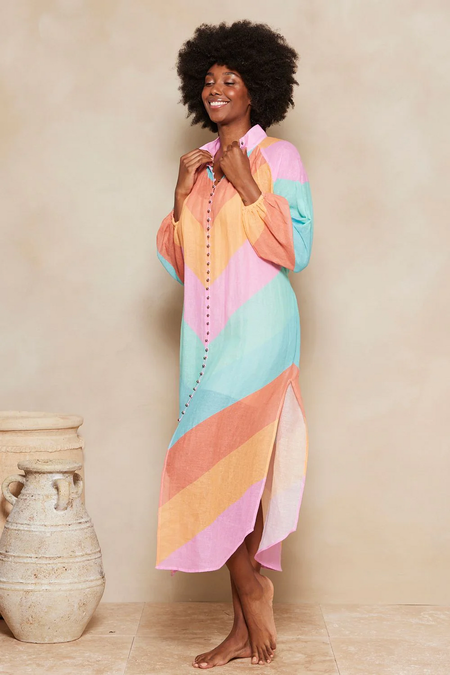 Tigerlily Kaleho Lorena Maxi Shirt Dress - Rainbow Chevron