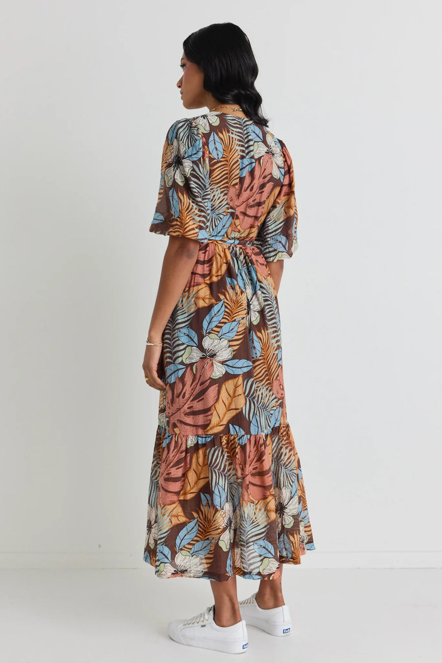 Among The Brave Ocean Chocolate Print SS Wrap Midi Dress - Tropical Chocolate Print