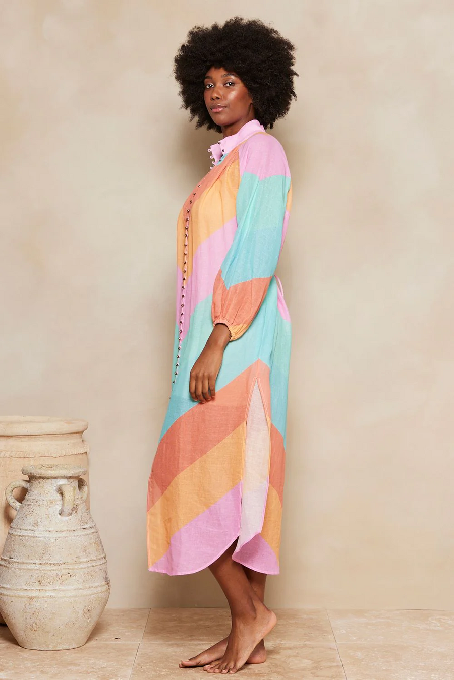 Tigerlily Kaleho Lorena Maxi Shirt Dress - Rainbow Chevron